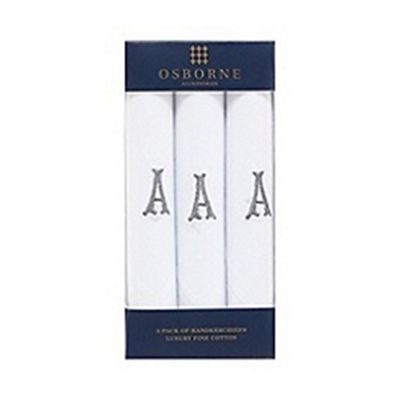 Pack of three white initial embroidered handkerchiefs